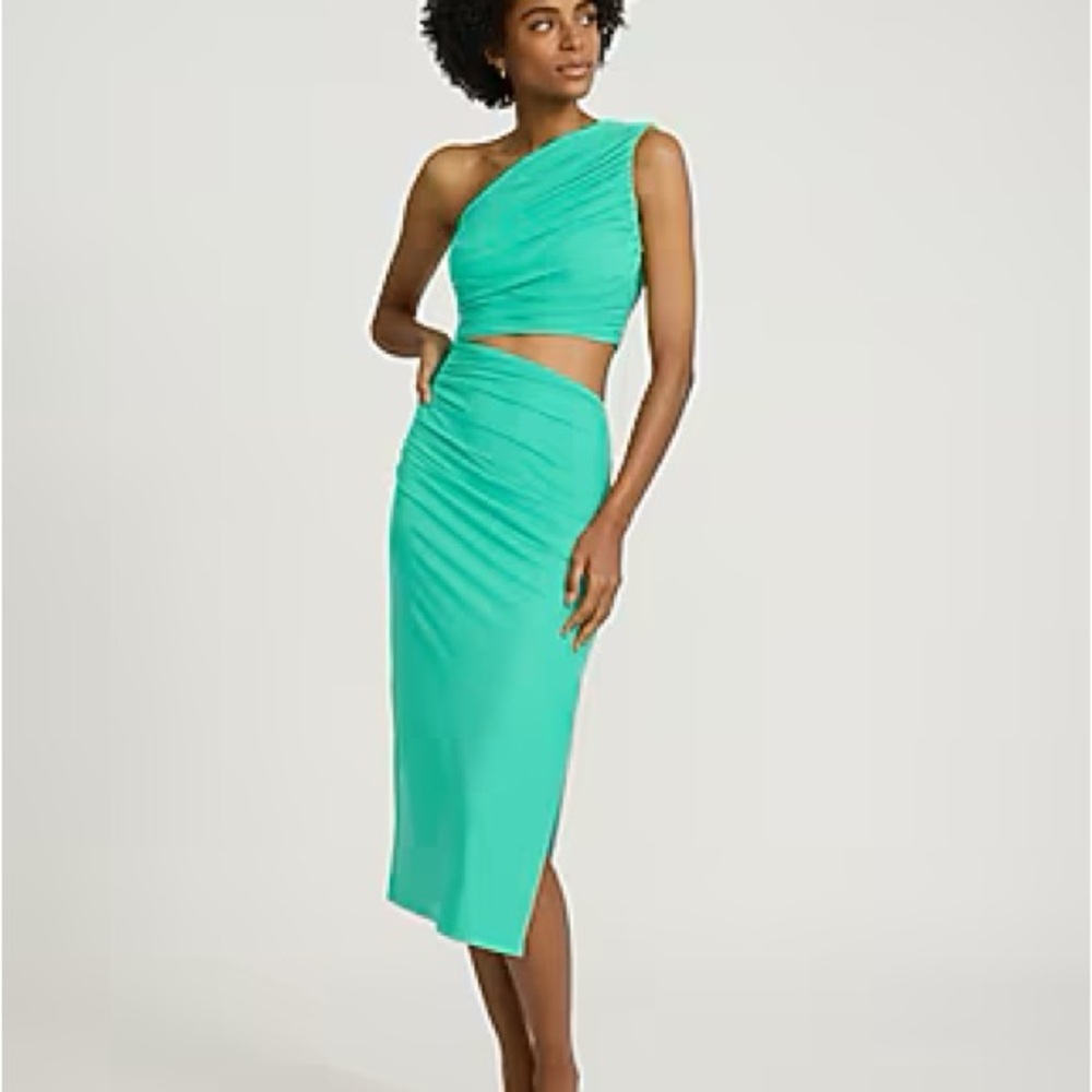 Express One Shoulder Cutout Ruched Midi Dress